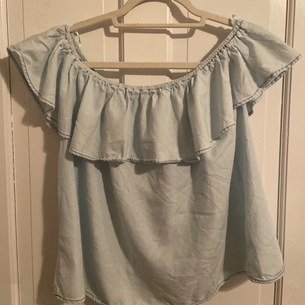 Light blue off the shoulder top